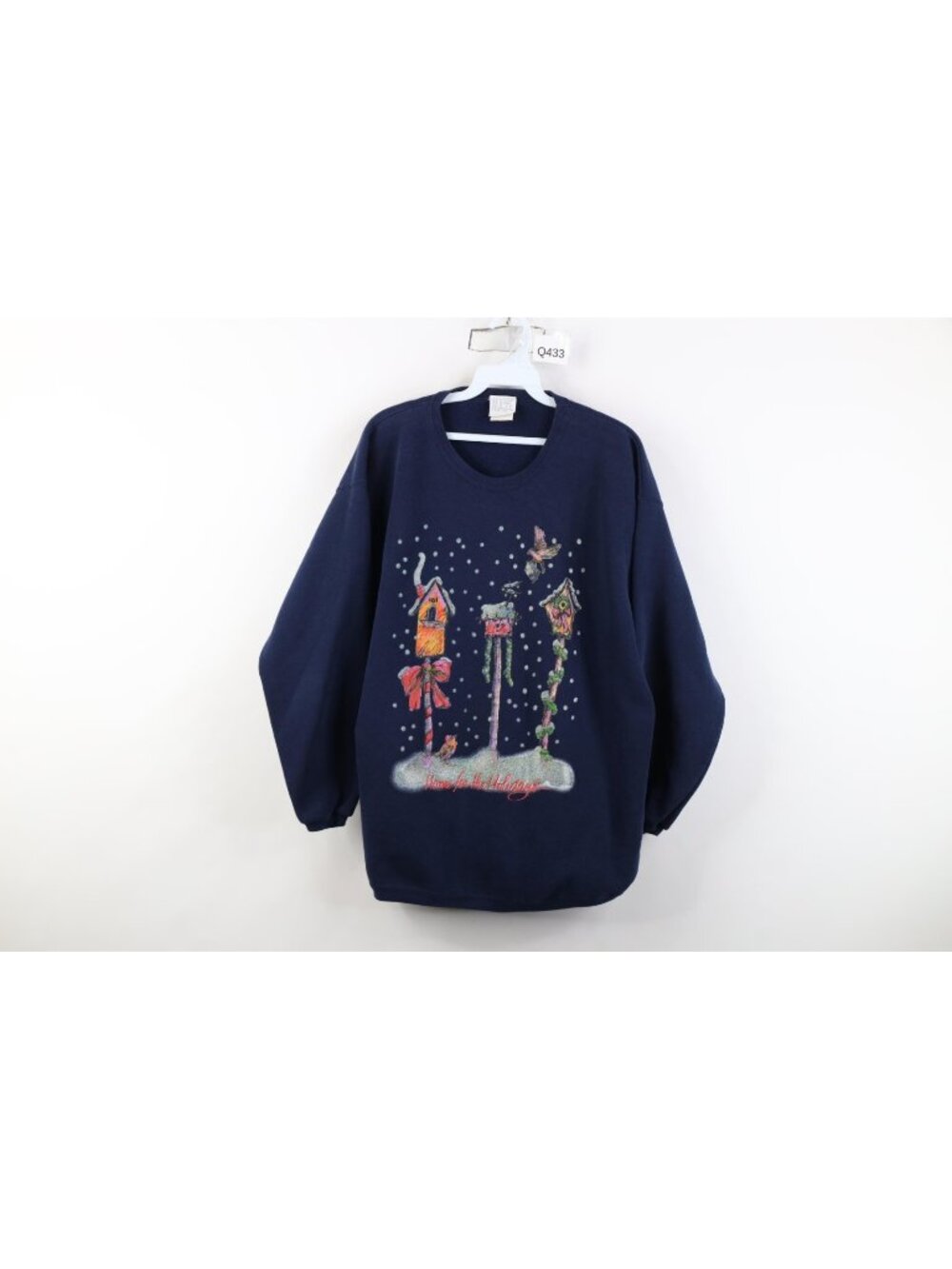 Vintage 90s Womens Large Faded Christmas Holidays Nature Bird Sweatshirt USA
